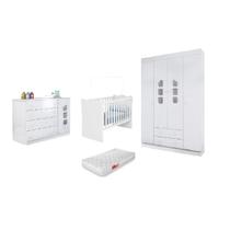 Jogo de Quarto Infantil Roupeiro e Cômoda 100% MDF + Berço Mini Cama Doce Sonho Branco c/ Colchão - Bela Móveis Jogo de Quarto Infantil Roupeiro e Cômoda 100% MDF + Berço Mini Cama Doce Sonho Branco c/ Colchão - Bela Móveis