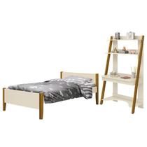 Jogo de Quarto Infantil Simba Estante Escrivaninha e Cama Areia Fosco com Pés Amadeirado - Reller Móveis