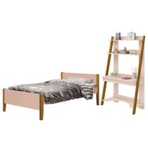 Jogo de Quarto Infantil Simba Estante Escrivaninha e Cama Rosa Fosco com Pés Amadeirado - Reller Móveis Jogo de Quarto Infantil Simba Estante Escrivaninha e Cama Rosa Fosco com Pés Amadeirado - Reller Móveis