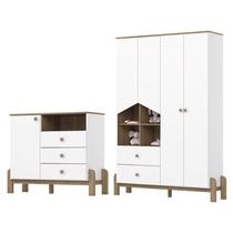 Jogo de Quarto Infantil Ternura Guarda Roupa e Cômoda Branco/Jequitibá - Henn