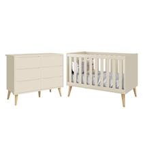 Jogo de Quarto Infantil Theo Cômoda 6 Gavetas e Berço com Pés Madeira Natural - Reller Móveis
