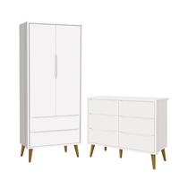 Jogo de Quarto Infantil Theo Guarda Roupa 2 Portas e Cômoda 6 Gavetas Branco Fosco com Pés Amadeirad Jogo de Quarto Infantil Theo Guarda Roupa 2 Portas e Cômoda 6 Gavetas Branco Fosco com Pés Amadeirad