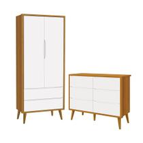 Jogo de Quarto Infantil Theo Guarda Roupa 2 Portas e Cômoda 6 Gavetas com Pés Amadeirado - Reller Móveis Jogo de Quarto Infantil Theo Guarda Roupa 2 Portas e Cômoda 6 Gavetas com Pés Amadeirado - Reller Móveis