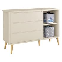 Jogo de Quarto Infantil Theo Guarda Roupa 3 Portas e Cômoda com Pés Madeira Natural - Reller Móveis Jogo de Quarto Infantil Theo Guarda Roupa 3 Portas e Cômoda com Pés Madeira Natural - Reller Móveis