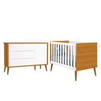 Jogo de Quarto Infantil Theo Retrô Cômoda 1 Porta e Berço com Pés Amadeirado - Reller Móveis Jogo de Quarto Infantil Theo Retrô Cômoda 1 Porta e Berço com Pés Amadeirado - Reller Móveis