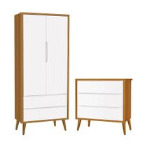 Jogo de Quarto Infantil Theo Retrô Guarda Roupa 2 Portas e Cômoda com Pés Amadeirado - Reller Móveis Jogo de Quarto Infantil Theo Retrô Guarda Roupa 2 Portas e Cômoda com Pés Amadeirado - Reller Móveis