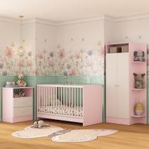 Jogo De Quarto Infantil Trevalla Móveis Pom Pom 3 Peças - Rosa-branco Rosa-branco Jogo De Quarto Infantil Trevalla Móveis Pom Pom 3 Peças - Rosa-branco Rosa-branco