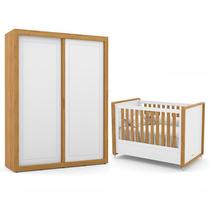 Jogo de Quarto Infantil Tutto New com Guarda Roupa 2 Portas e Berço Branco Soft/Freijó - Matic Móveis