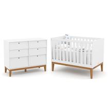 Jogo de Quarto Infantil Unique com Cômoda 6 Gavetas e Berço Branco Soft/Eco Wood - Matic Móveis