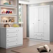 Jogo de Quarto Juvenil Maitê Branco com Guarda Roupa e Cômoda 100% mdf - Phoenix Baby branco