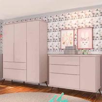 Jogo de Quarto Melinda Rosê 100 % mdf Guarda Roupa 3 Portas e 2 Gavetas + Cômoda 3 Gavetas e 1 Porta - Phoenix Baby Jogo de Quarto Melinda Rosê 100 % mdf Guarda Roupa 3 Portas e 2 Gavetas + Cômoda 3 Gavetas e 1 Porta - Phoenix Baby