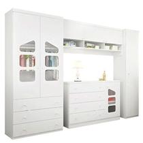 Jogo De Quarto Modulado Roupeiro Aéreo Cômoda 100% MDF Branco Leartam Móveis Jogo De Quarto Modulado Roupeiro Aéreo Cômoda 100% MDF Branco Leartam Móveis
