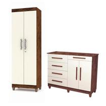 Jogo de Quarto Multiuso Line e Cômoda Sirius Imbuia Champanhe - Vila Rica