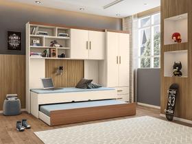 Jogo de Quarto para Adolescente Chiara 4 Peças - Roupeiro 2 portas, Módulo Aéreo e Cama com Auxiliar - Off White Amadeir