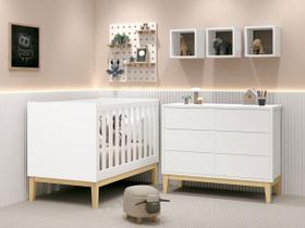 Jogo de Quarto para Bebê Classic New Branco Fosco com Natural - MoveisAqui