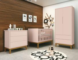 Jogo de Quarto para Bebê Completo 2 Portas Classic New Rosa Fosco com Madeira - MoveisAqui