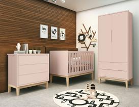 Jogo de Quarto para Bebê Completo 2 Portas Classic New Rosa Fosco com Natural - MoveisAqui