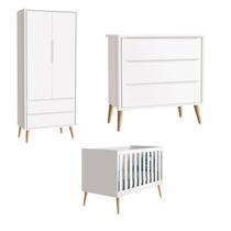 Jogo de Quarto para Bebê Completo 2 Portas Théo New Branco Fosco com Natural - Reller