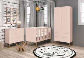 Jogo de Quarto para Bebê Completo 2 Portas Théo New Rosa Fosco com Madeira - Reller Jogo de Quarto para Bebê Completo 2 Portas Théo New Rosa Fosco com Madeira - Reller