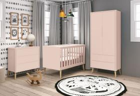 Jogo de Quarto para Bebê Completo 2 Portas Théo New Rosa Fosco com Natural - MoveisAqui Jogo de Quarto para Bebê Completo 2 Portas Théo New Rosa Fosco com Natural - MoveisAqui