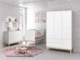 Jogo de Quarto para Bebê Completo 3 Portas Classic New Branco Fosco com Natural - MoveisAqui