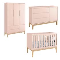 Jogo de Quarto para Bebê Completo 3 Portas Classic New Rosa Fosco com Natural - Reller