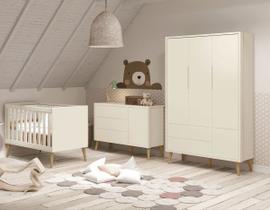 Jogo de Quarto para Bebê Completo 3 Portas Théo New Areia Fosco com Natural - MoveisAqui Jogo de Quarto para Bebê Completo 3 Portas Théo New Areia Fosco com Natural - MoveisAqui