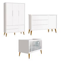 Jogo de Quarto para Bebê Completo 3 Portas Théo New Branco Fosco com Madeira - Reller Jogo de Quarto para Bebê Completo 3 Portas Théo New Branco Fosco com Madeira - Reller
