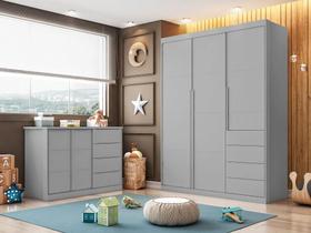 Jogo de quarto Pérola com guarda roupa 3 portas e 4 gavetas + cômoda 2 portas e 4 gavetas - Cinza - Phoenix Baby