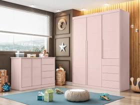Jogo de quarto Pérola com guarda roupa 3 portas e 4 gavetas + cômoda 2 portas e 4 gavetas - Rosê - Phoenix Baby