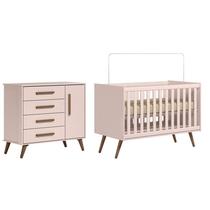 Jogo de Quarto Q Encanto Retrô Berço e Cômoda Rosa - Qmovi