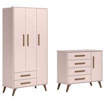 Jogo de Quarto Q Encanto Retrô Guarda Roupa e Cômoda Rosa Jogo de Quarto Q Encanto Retrô Guarda Roupa e Cômoda Rosa