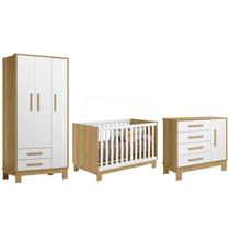 Jogo de Quarto Q Encanto Slim Guarda Roupa, Cômoda e Berço Freijó/Branco - Qmovi Jogo de Quarto Q Encanto Slim Guarda Roupa, Cômoda e Berço Freijó/Branco - Qmovi