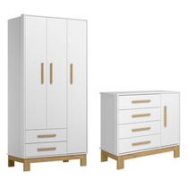 Jogo de Quarto Q Encanto Slim Guarda Roupa e Cômoda Branco Jogo de Quarto Q Encanto Slim Guarda Roupa e Cômoda Branco