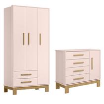 Jogo de Quarto Q Encanto Slim Guarda Roupa e Cômoda Rosa Jogo de Quarto Q Encanto Slim Guarda Roupa e Cômoda Rosa