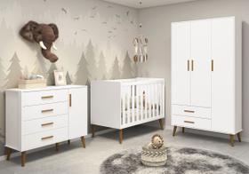 Jogo de Quarto Retrô para Bebê Completo 3 Portas Isis Branco Fosco - MoveisAqui