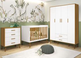 Jogo de Quarto Retrô para Bebê Completo 4 Portas Isis Branco Fosco com Savana Fosco - MoveisAqui