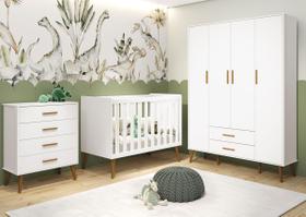 Jogo de Quarto Retrô para Bebê Completo 4 Portas Isis Branco Fosco - MoveisAqui