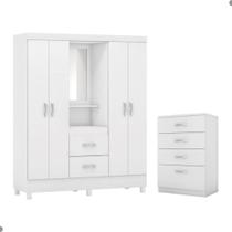 Jogo de Quarto Roupeiro e Comoda Essen Branco Jogo de Quarto Roupeiro e Comoda Essen Branco