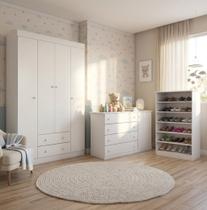 Jogo de Quarto Roupeiro Elisa + Cômoda Sapateira Infantil + Sapateira Nicho c/ Prateleira para Quarto de Bebê Infantil Jogo de Quarto Roupeiro Elisa + Cômoda Sapateira Infantil + Sapateira Nicho c/ Prateleira para Quarto de Bebê Infantil