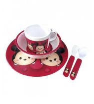 Jogo De Refeição Infantil De Melamina Mickey & Minnie Vermelho Tsum Tsum - Disney 5 peças