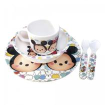 Jogo De Refeição Infantil Mickey E Minnie Branco 5 Peças