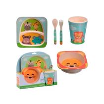 Jogo de refeição infantil tema safari com prato copo talher - Mimo Style
