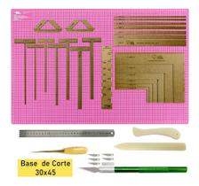 Jogo de Réguas Gabaritos De Mdf Kit Cartonagem Scrapbook Base De Corte 45x30 Régua de Inox Vincador Jogo de Réguas Gabaritos De Mdf Kit Cartonagem Scrapbook Base De Corte 45x30 Régua de Inox Vincador