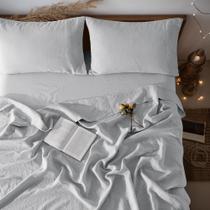 Jogo de Roupa de Cama LBRO2M King 100% Linho Cinza com Elástico Profundo Jogo de Roupa de Cama LBRO2M King 100% Linho Cinza com Elástico Profundo