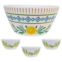 Jogo de Saladeiras 4 Peças Fibra de Bambu e PP Estampa Flores (Material Sintético)