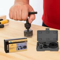 Jogo de Serra Copo com Mandril e Chave Allen 11 Peças Marcenaria Construção Civil DIY Furos Redondos Madeira Metal Gesso Plástico e Aglomerados