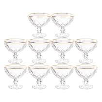 Jogo De Sobremesa 10 Taças Vidro Com Borda Fio Dourado Diamond Lyor 250ml
