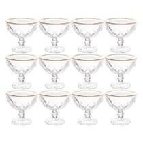 Jogo De Sobremesa 12 Taças Vidro Com Borda Fio Dourado Diamond Lyor 250ml