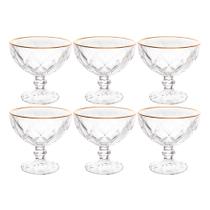 Jogo de Sobremesa 6 Taças Vidro com Borda Fio Dourado Diamond Lyor 250ml
